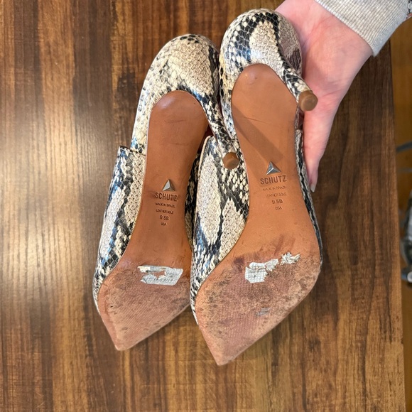 Schutz Bardot Snakeskin-Embossed Leather Mules - Picture 9 of 9